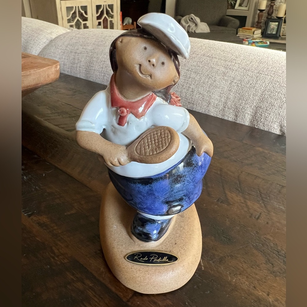 RARE Rodo Padilla Mexican Folk Art Pottery Tennis Player Figurine Chubby